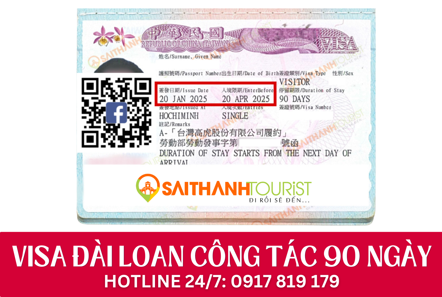 VISA ĐÀI LOAN CÔNG TÁC 90 NGÀY