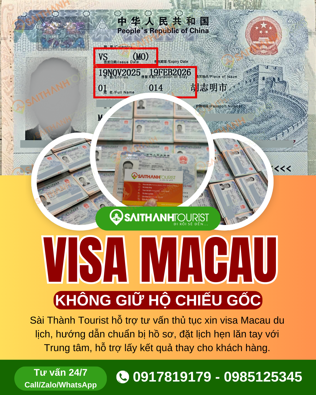 Dịch vụ xin visa Macau 2025 uy tín không giữ hộ chiếu gốc - Sài Thành Tourist