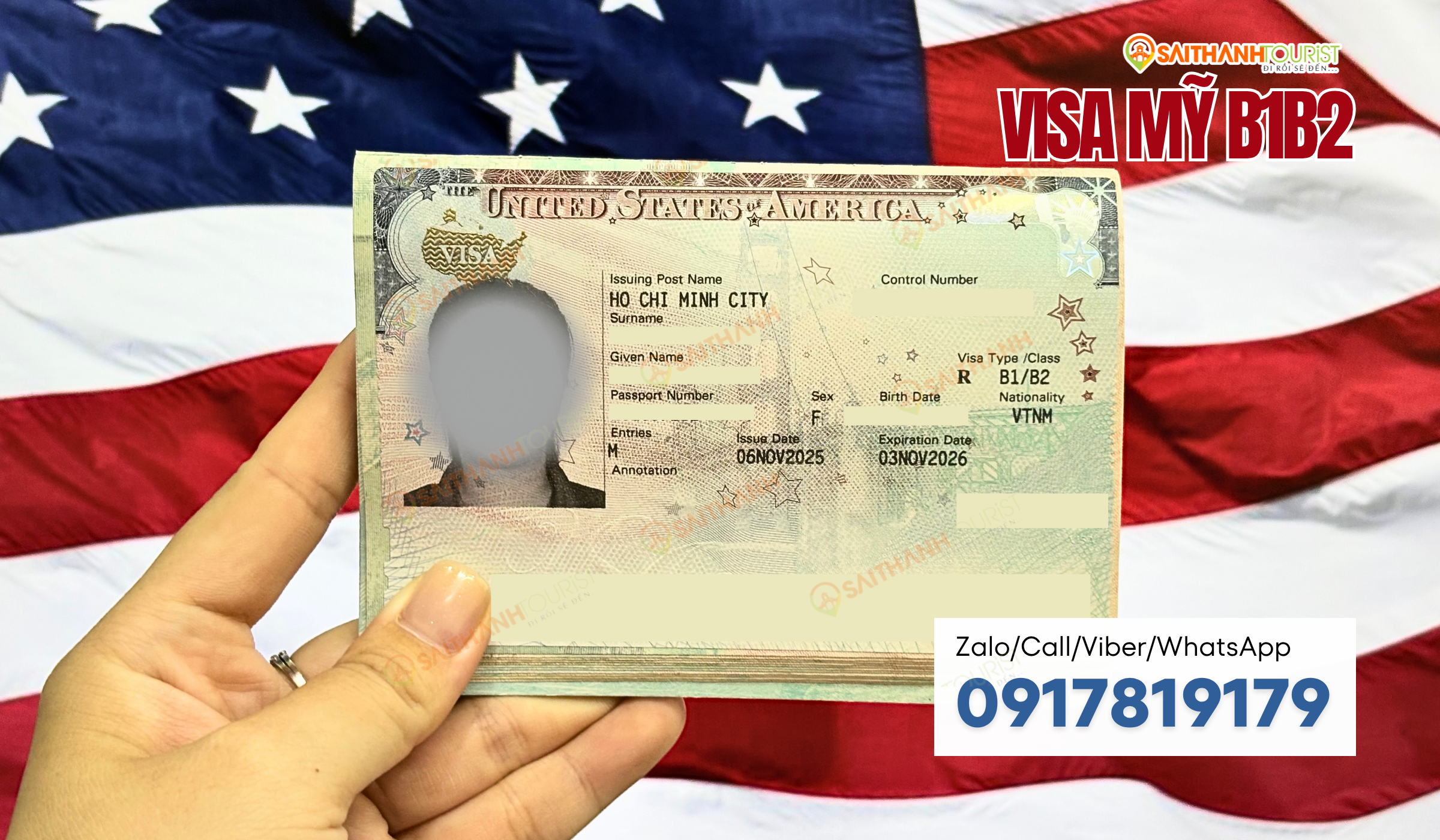 Mẫu visa du lịch Mỹ B1/B2 đậu thực tế của khách hàng Sài Thành Tourist