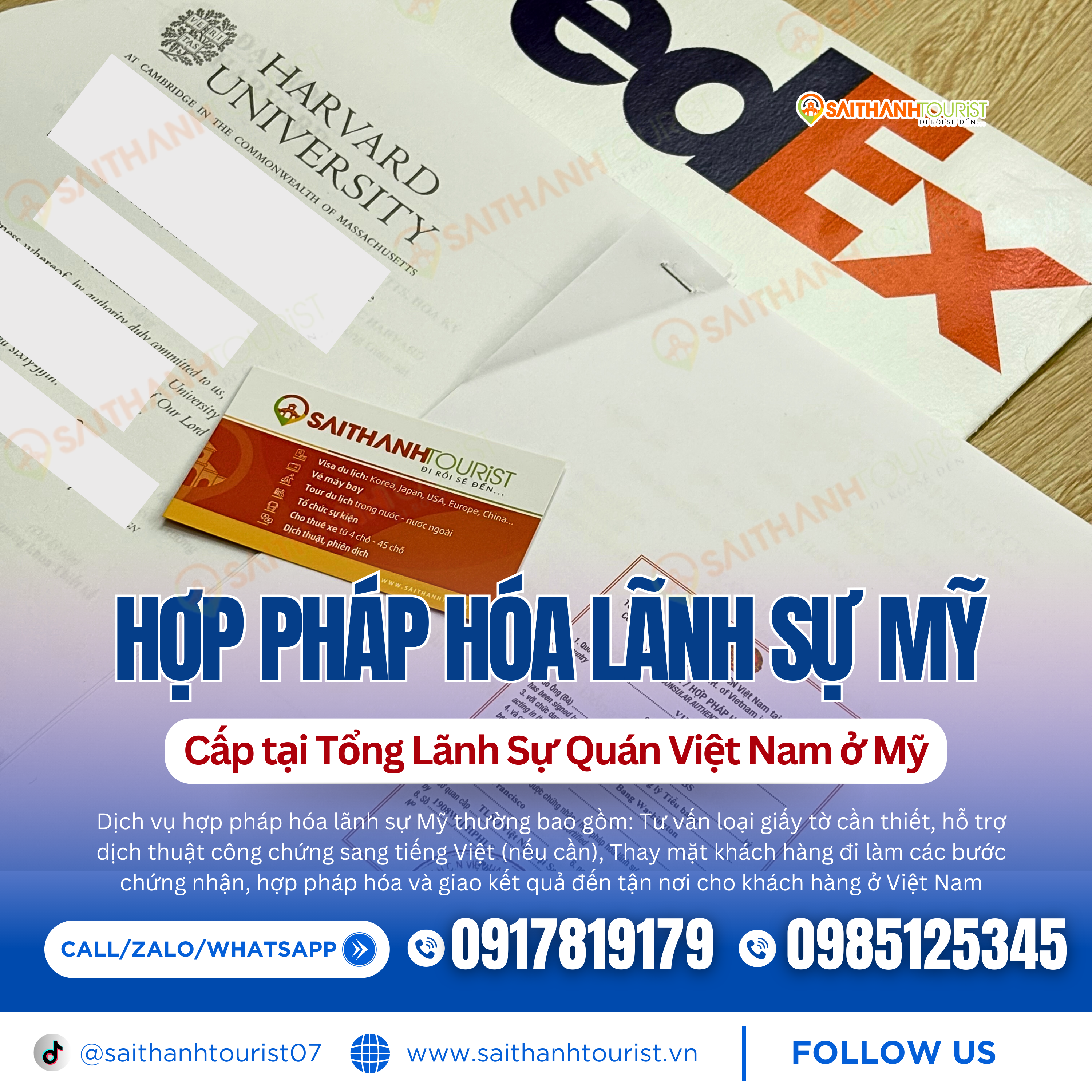 Sài Thành Tourist tiếp nhận & chuẩn hóa hồ sơ học tập từ Mỹ (ví dụ: Harvard), hỗ trợ giao–nhận an toàn qua FedEx.