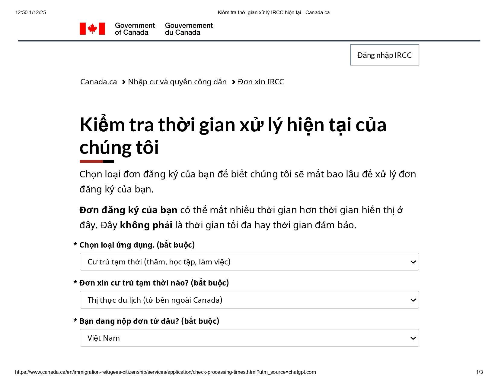 Tra cứu thời gian xử lý Visa Canada