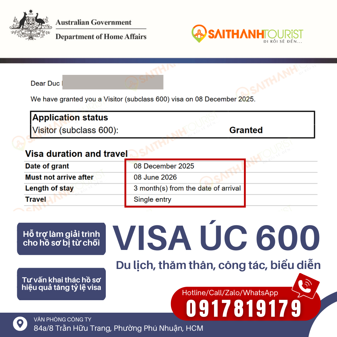 Mẫu thư thông báo đậu visa Úc subclass 600 granted