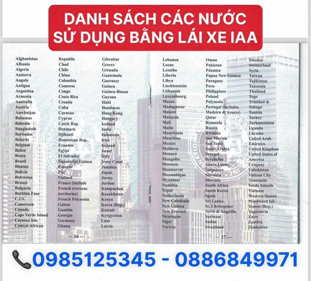 Bằng lái IIA đi được những nước nào